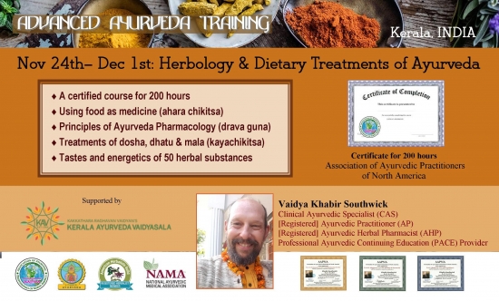 8-day 200 hr workshop: Herbology and Dietary Treatments of Ayurveda